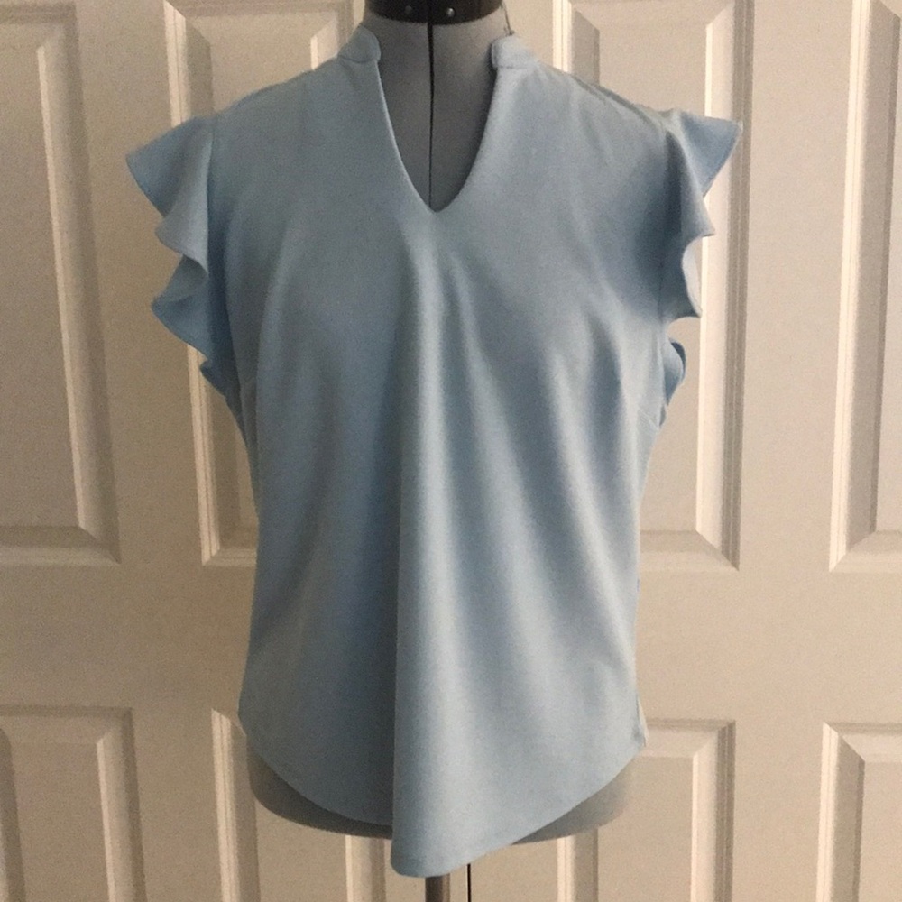 New Light Blue Ruffle Sleeve Women's Top New York & Company Size S